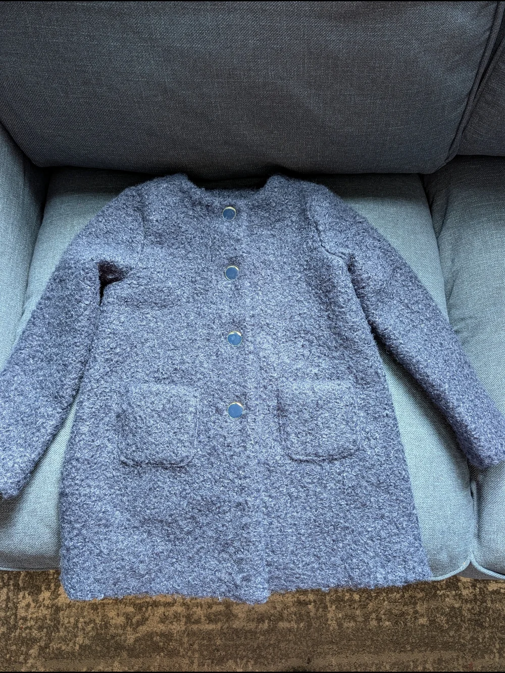 Janie and Jack Girl's Cozy Textured Button-Up Bouclé Winter Coat in Dusty Blue